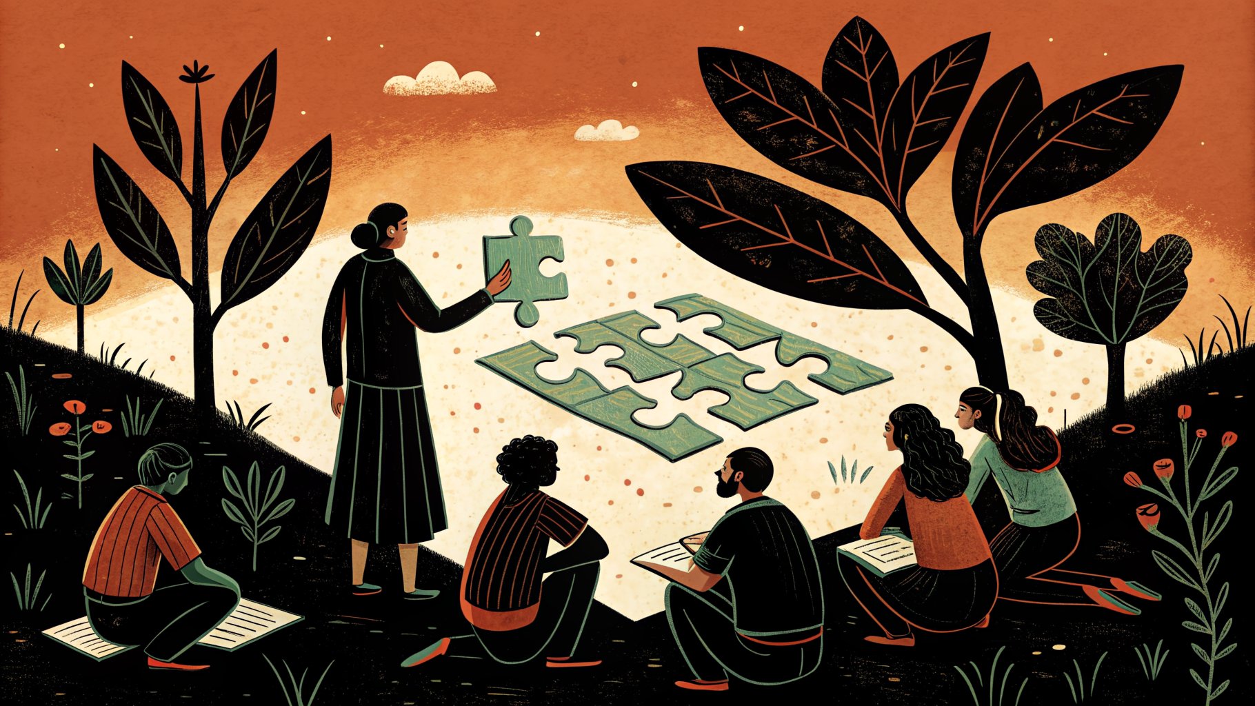 Professora registrando observações formativas enquanto alunos trabalham em grupo em sala de aula brasileira