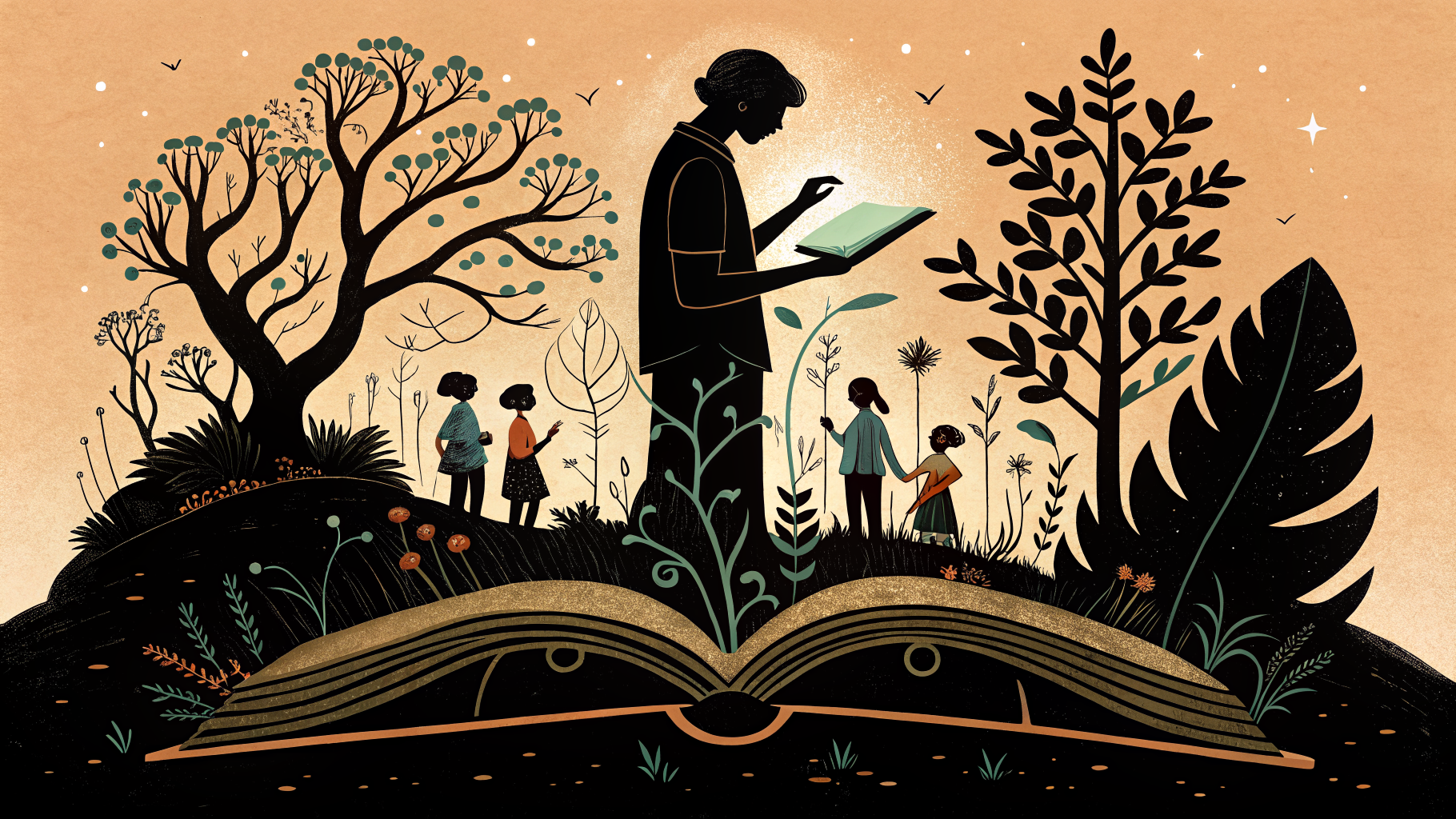 Docente de primaria guiando a estudiantes en una actividad de lectura compartida en el aula