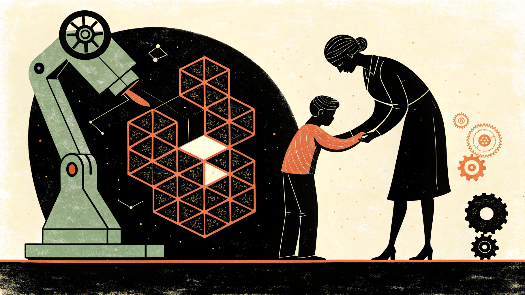 Una docente trabajando de manera individual con un estudiante en un escritorio, con una laptop abierta cerca