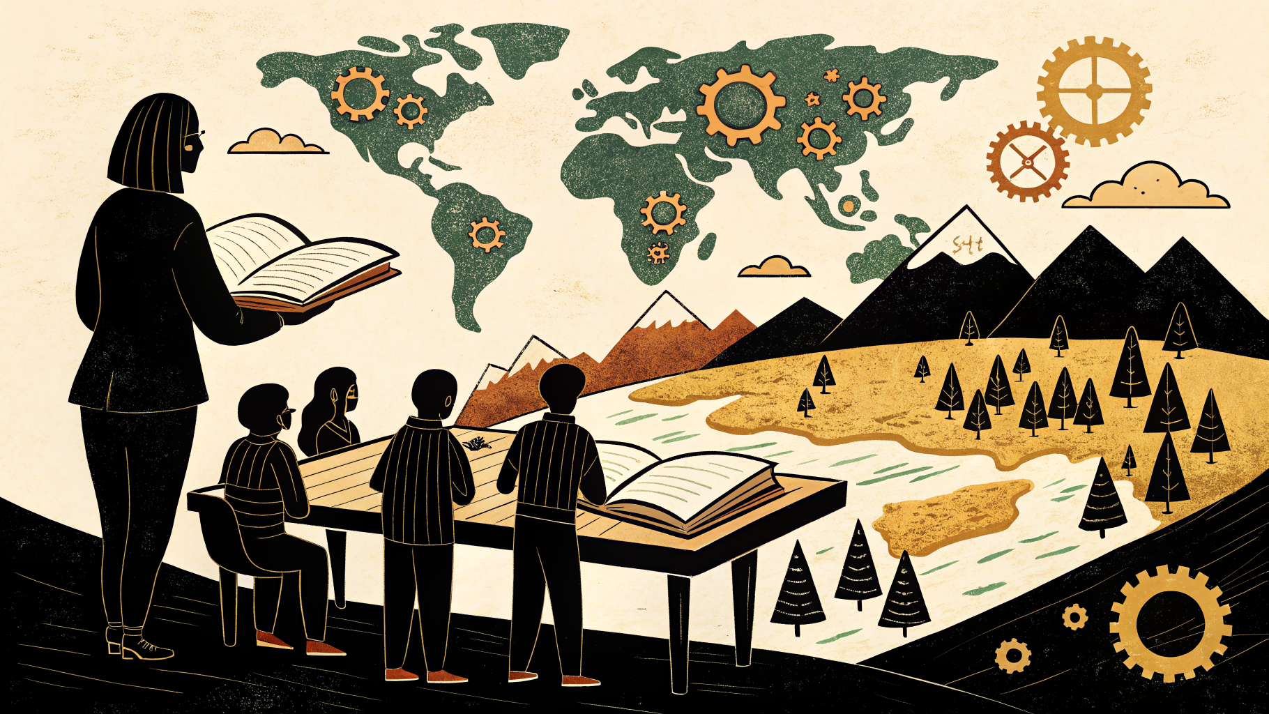 A Class 9 teacher leading a map-reading activity with students around a large printed map in an Indian classroom