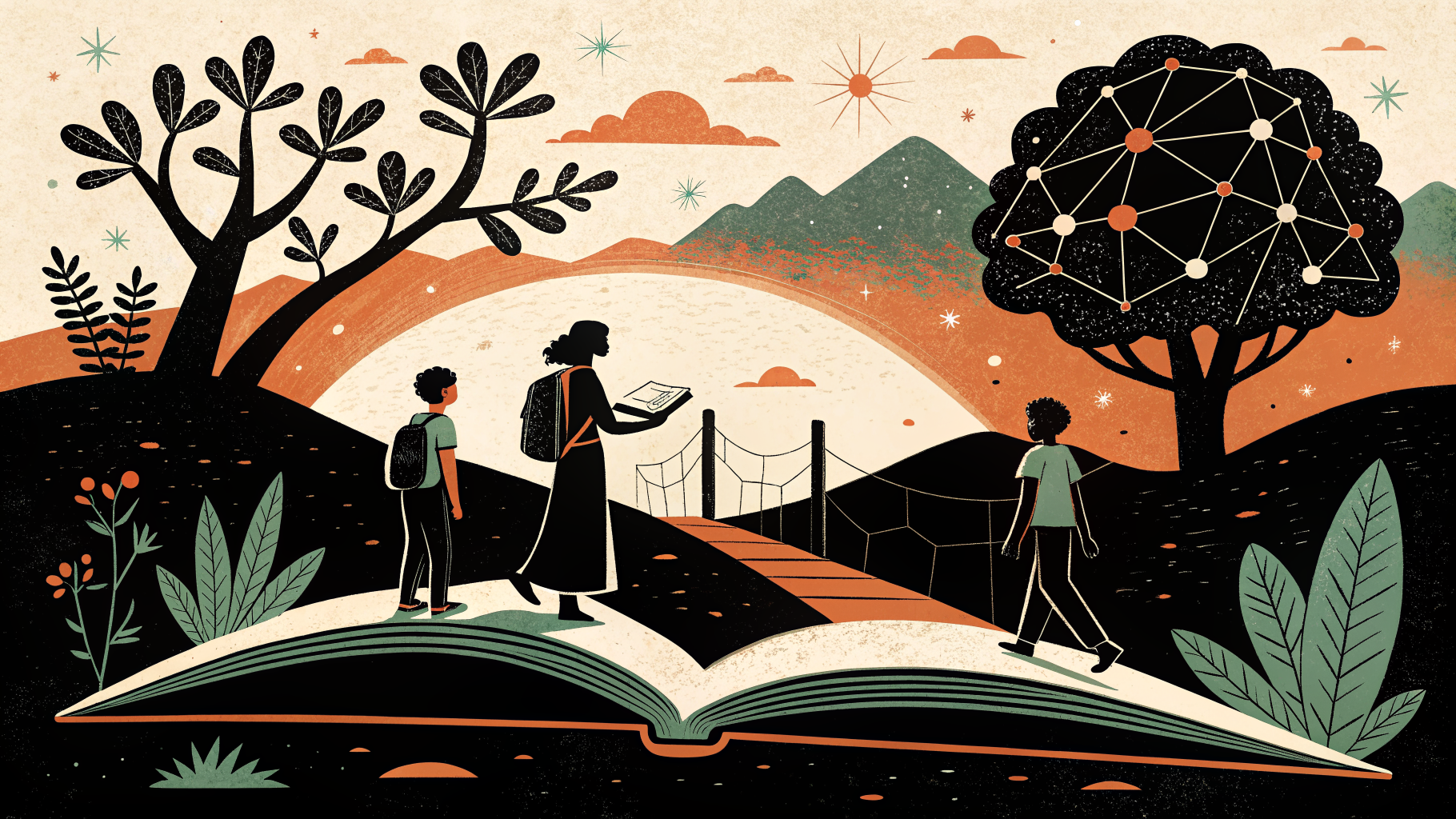 Maestra mexicana mostrando contenido digital en una tableta a estudiantes de educación primaria