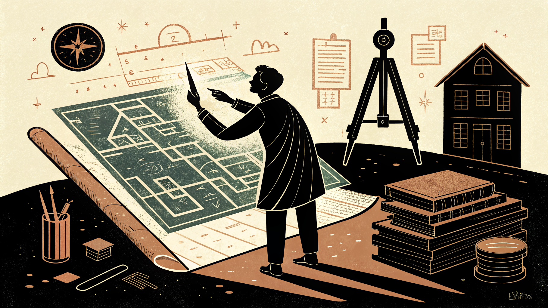 Referendarin schreibt einen Unterrichtsentwurf am Schreibtisch mit Fachliteratur und einem Laptop